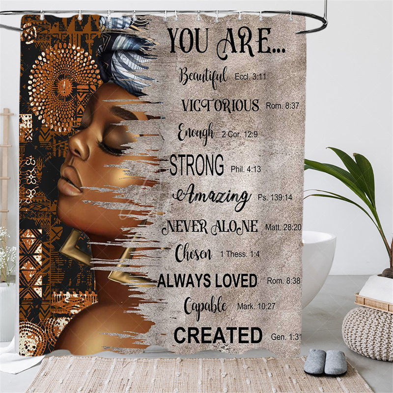 Aperturee - (7 Day Delivery) Aperturee African American Girl Quotes Shower Curtain Kit