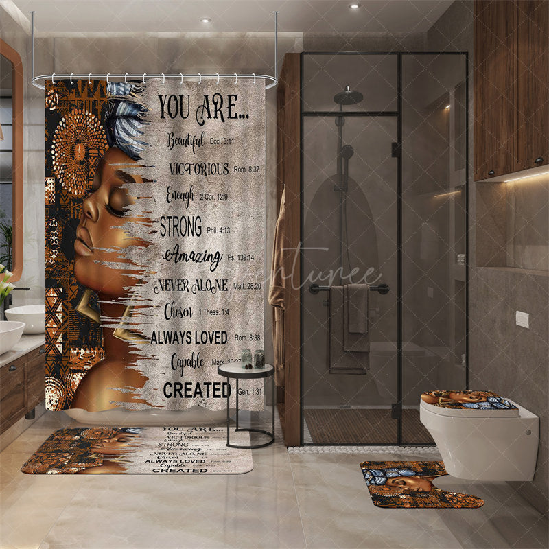 Aperturee - (7 Day Delivery) Aperturee African American Girl Quotes Shower Curtain Kit