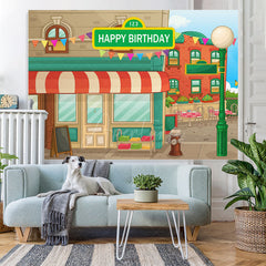 Aperturee - (7 Day Delivery) Aperturee Animated House Street Theme Birthday Backdrop