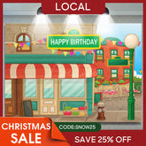 Aperturee - (7 Day Delivery) Aperturee Animated House Street Theme Birthday Backdrop