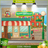 Aperturee - (7 Day Delivery) Aperturee Animated House Street Theme Birthday Backdrop