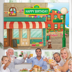 Aperturee - (7 Day Delivery) Aperturee Animated House Street Theme Birthday Backdrop