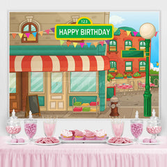 Aperturee - (7 Day Delivery) Aperturee Animated House Street Theme Birthday Backdrop