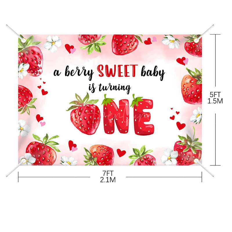 Aperturee - (7 Day Delivery) Aperturee Berry Sweet Baby Is Turning One Birthday Backdrop