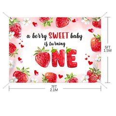 Aperturee - (7 Day Delivery) Aperturee Berry Sweet Baby Is Turning One Birthday Backdrop