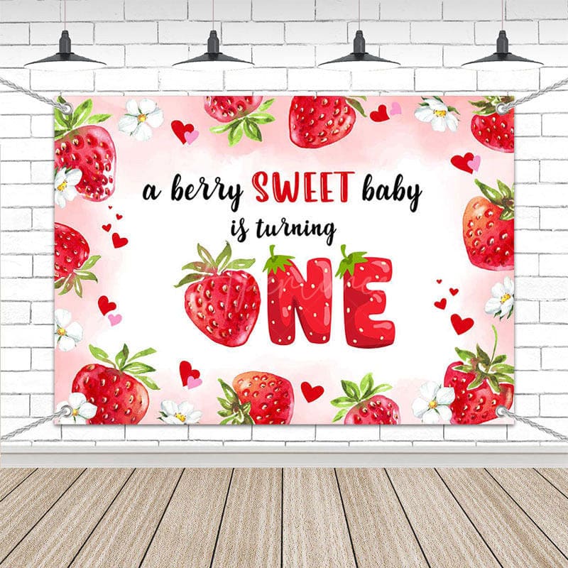 Aperturee - (7 Day Delivery) Aperturee Berry Sweet Baby Is Turning One Birthday Backdrop
