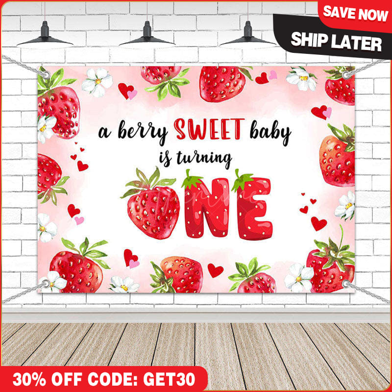 Aperturee - (7 Day Delivery) Aperturee Berry Sweet Baby Is Turning One Birthday Backdrop