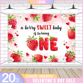 Aperturee - (7 Day Delivery) Aperturee Berry Sweet Baby Is Turning One Birthday Backdrop