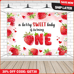 Aperturee - (7 Day Delivery) Aperturee Berry Sweet Baby Is Turning One Birthday Backdrop
