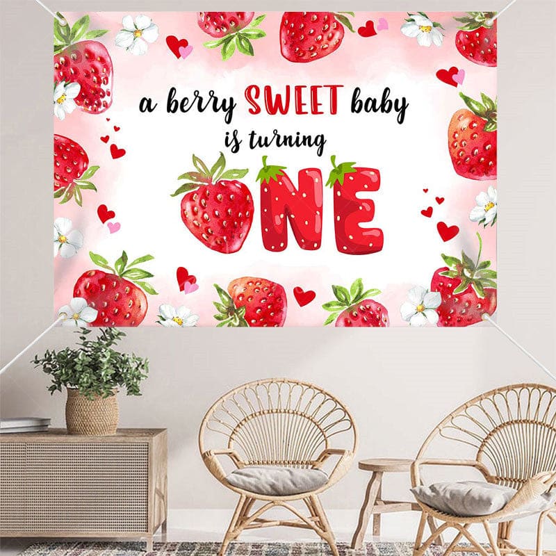 Aperturee - (7 Day Delivery) Aperturee Berry Sweet Baby Is Turning One Birthday Backdrop