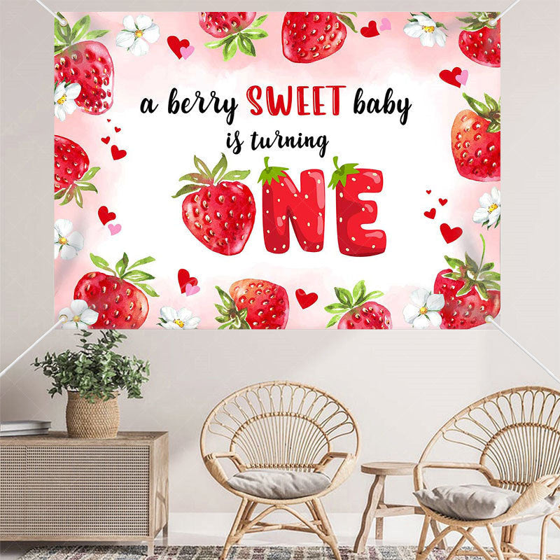Aperturee - (7 Day Delivery) Aperturee Berry Sweet Baby Is Turning One Birthday Backdrop