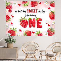 Aperturee - (7 Day Delivery) Aperturee Berry Sweet Baby Is Turning One Birthday Backdrop