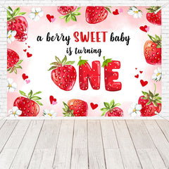 Aperturee - (7 Day Delivery) Aperturee Berry Sweet Baby Is Turning One Birthday Backdrop