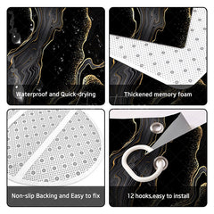 Aperturee - (7 Day Delivery) Aperturee Black Gold Marbled Shower Curtain Kit