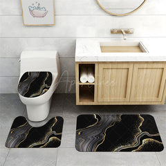 Aperturee - (7 Day Delivery) Aperturee Black Gold Marbled Shower Curtain Kit