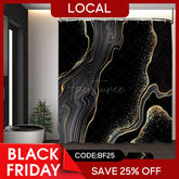 Aperturee - (7 Day Delivery) Aperturee Black Gold Marbled Shower Curtain Kit