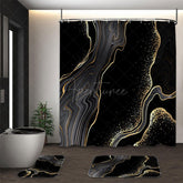 Aperturee - (7 Day Delivery) Aperturee Black Gold Marbled Shower Curtain Kit
