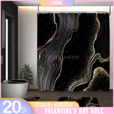 Aperturee - (7 Day Delivery) Aperturee Black Gold Marbled Shower Curtain Kit
