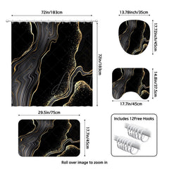 Aperturee - (7 Day Delivery) Aperturee Black Gold Marbled Shower Curtain Kit