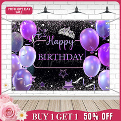 (7 Day Delivery) Aperturee Black Purple Balloons Crown Birthday Backdrop