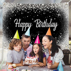 Aperturee - (7 Day Delivery) Aperturee Black Silver Diamonds Sparkle Birthday Backdrop