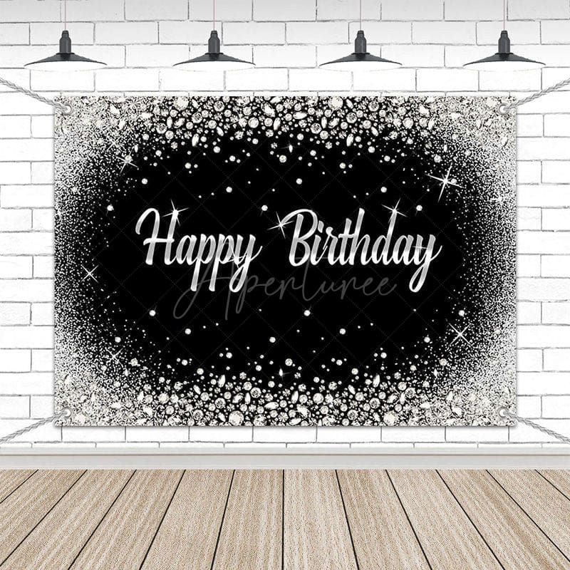Aperturee - (7 Day Delivery) Aperturee Black Silver Diamonds Sparkle Birthday Backdrop