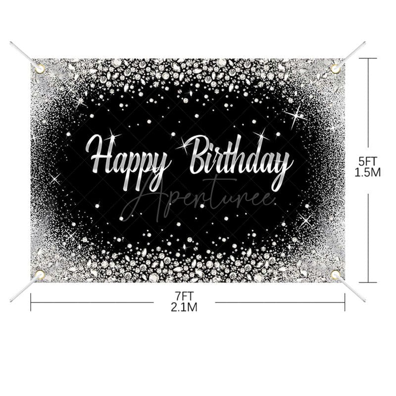 Aperturee - (7 Day Delivery) Aperturee Black Silver Diamonds Sparkle Birthday Backdrop