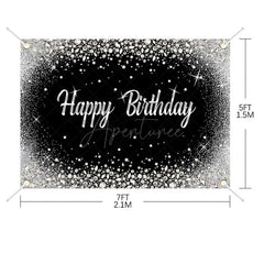 Aperturee - (7 Day Delivery) Aperturee Black Silver Diamonds Sparkle Birthday Backdrop