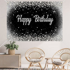 Aperturee - (7 Day Delivery) Aperturee Black Silver Diamonds Sparkle Birthday Backdrop