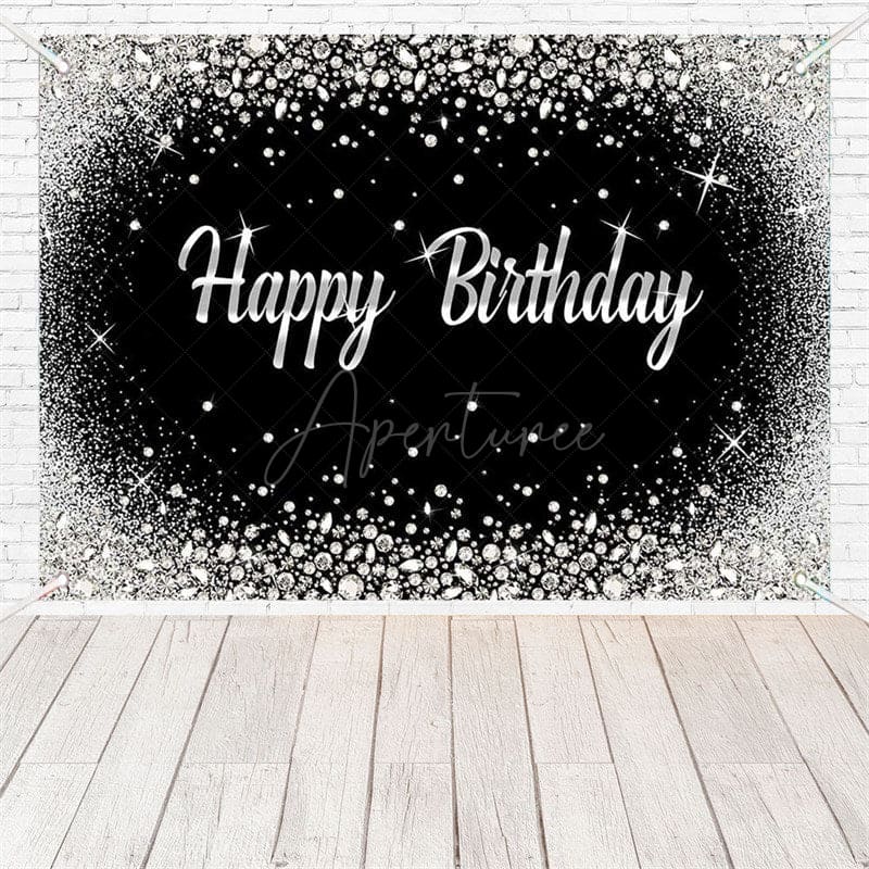 Aperturee - (7 Day Delivery) Aperturee Black Silver Diamonds Sparkle Birthday Backdrop