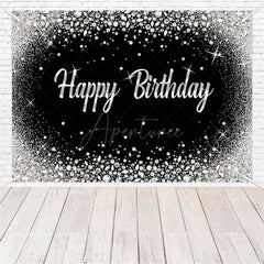 Aperturee - (7 Day Delivery) Aperturee Black Silver Diamonds Sparkle Birthday Backdrop
