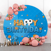 Aperturee - (7 Day Delivery) Aperturee Blue Cookie Happy Birthday Round Backdrop for Boy