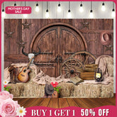 (7 Day Delivery) Aperturee Brown Wood Western Cowboy Birthday Party Backdrop