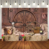 Aperturee - (7 Day Delivery) Aperturee Brown Wood Western Cowboy Birthday Party Backdrop