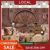 Aperturee - (7 Day Delivery) Aperturee Brown Wood Western Cowboy Birthday Party Backdrop