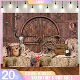 Aperturee - (7 Day Delivery) Aperturee Brown Wood Western Cowboy Birthday Party Backdrop