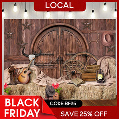 Aperturee - (7 Day Delivery) Aperturee Brown Wood Western Cowboy Birthday Party Backdrop