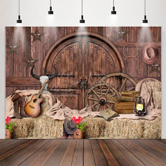Aperturee - (7 Day Delivery) Aperturee Brown Wood Western Cowboy Birthday Party Backdrop