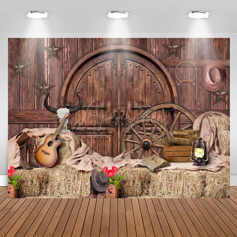 Aperturee - (7 Day Delivery) Aperturee Brown Wood Western Cowboy Birthday Party Backdrop