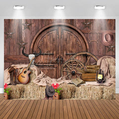 Aperturee - (7 Day Delivery) Aperturee Brown Wood Western Cowboy Birthday Party Backdrop