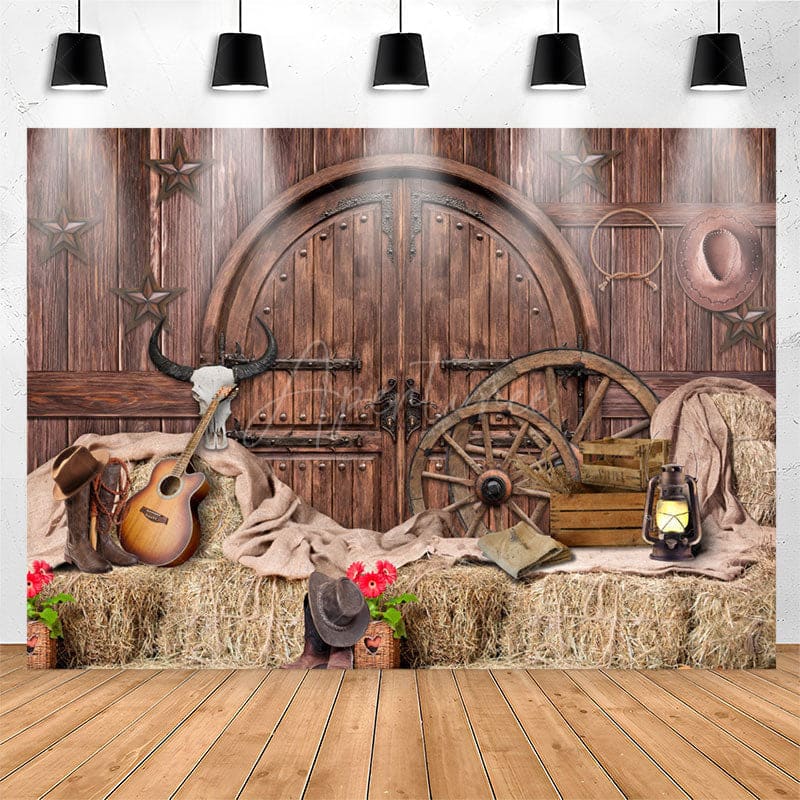 Aperturee - (7 Day Delivery) Aperturee Brown Wood Western Cowboy Birthday Party Backdrop