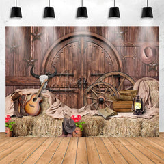 Aperturee - (7 Day Delivery) Aperturee Brown Wood Western Cowboy Birthday Party Backdrop