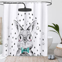 Aperturee - (7 Day Delivery) Aperturee Cartoon Bunny White Shower Curtain Kit