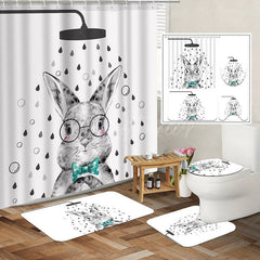 Aperturee - (7 Day Delivery) Aperturee Cartoon Bunny White Shower Curtain Kit