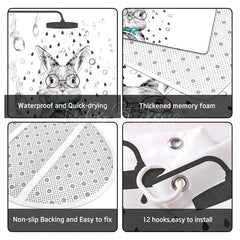 Aperturee - (7 Day Delivery) Aperturee Cartoon Bunny White Shower Curtain Kit