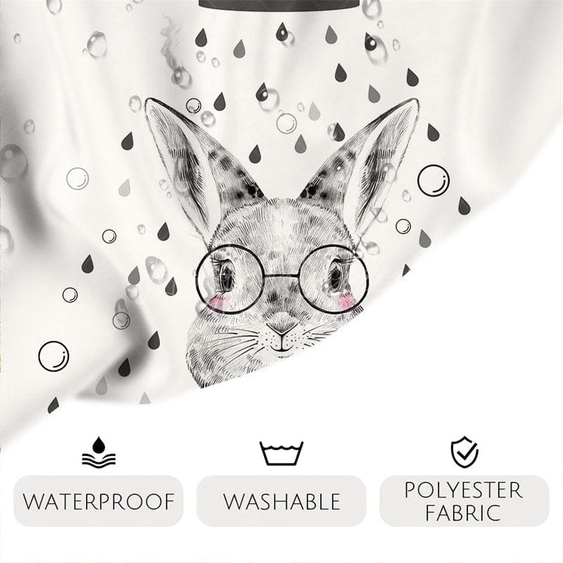 Aperturee - (7 Day Delivery) Aperturee Cartoon Bunny White Shower Curtain Kit