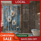 Aperturee - (7 Day Delivery) Aperturee Daisy Retro Blue Wood Shower Curtain Kit