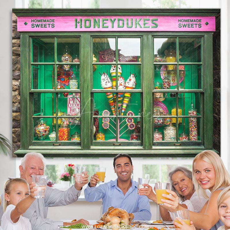 Aperturee - (7 Day Delivery) Aperturee Green Candyland Shop Honeydukes Birthday Backdrop