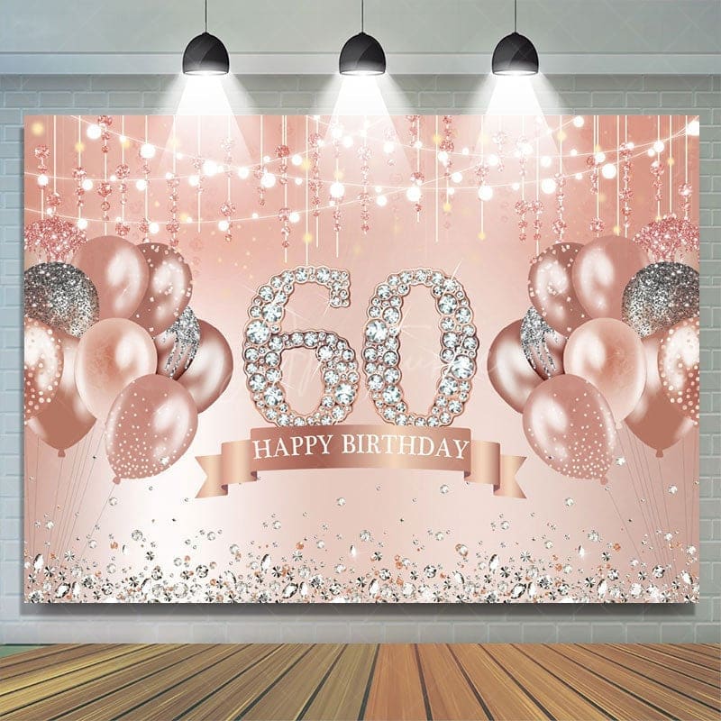 Aperturee - (7 Day Delivery) Aperturee Happy 60th Birthday Pink Diamonds Backdrop