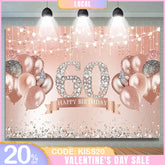 Aperturee - (7 Day Delivery) Aperturee Happy 60th Birthday Pink Diamonds Backdrop